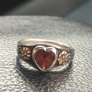 James Avery - Garnet Heart and Gold Flower Rings